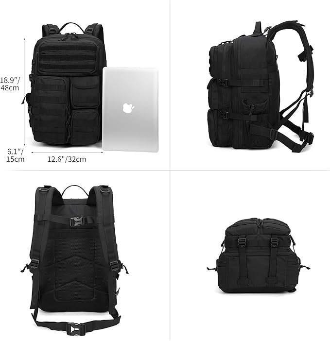 Wotony Tactical Backpack - Military waterproof backpack with multiple pockets and tactical gear for the outdoors (Black, 45L)