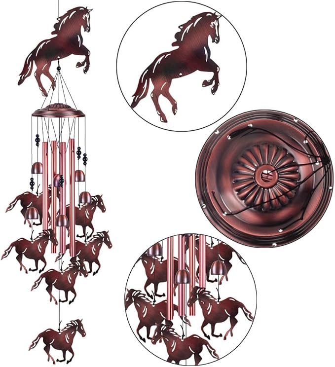 Horse Wind Chimes for Garden, Home, Balcony, Yard, Outdoor Decoration, Horses Chimes, Memorial Wind Bells, Horses Wind Catcher, Blessing Wind Chimes Xmas Gifts for Mom, Grandma, Family, Women, Friends