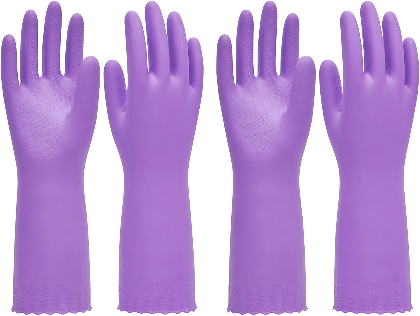 PACIFIC PPE 2 Pairs Reusable Dishwashing Cleaning Gloves with Latex Free, Cotton Lining, Kitchen Gloves, Purple, Large