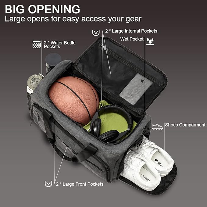 Gym Bag for Men Women, Small Fitness Workout Sports Bag with Wet Pocket & Shoes Compartment, Water Resistant Overnight Weekender Duffel Bag