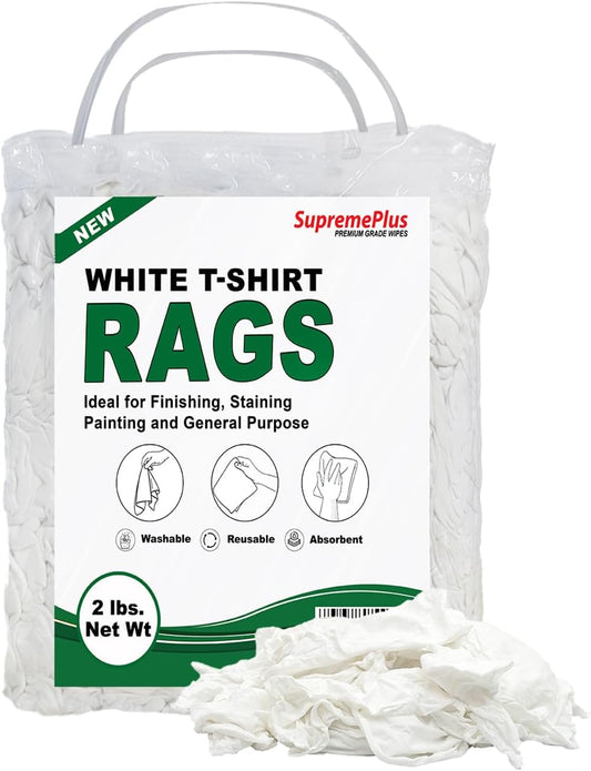 Premium White T-Shirt Cleaning Rags (2 lbs. Bag) – White Cotton Rags for Cleaning, Staining, Painting, Oil, Grease & Dust Removal – Shop Rags Bulk for Multipurpose use