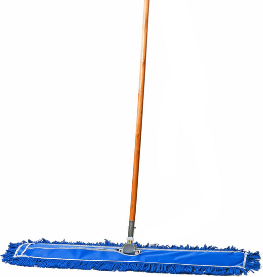 36 Inch Blue Commercial Dust Mop & Floor Sweeper – Wood Handle Floor Mop for Tile, Hardwood & Concrete