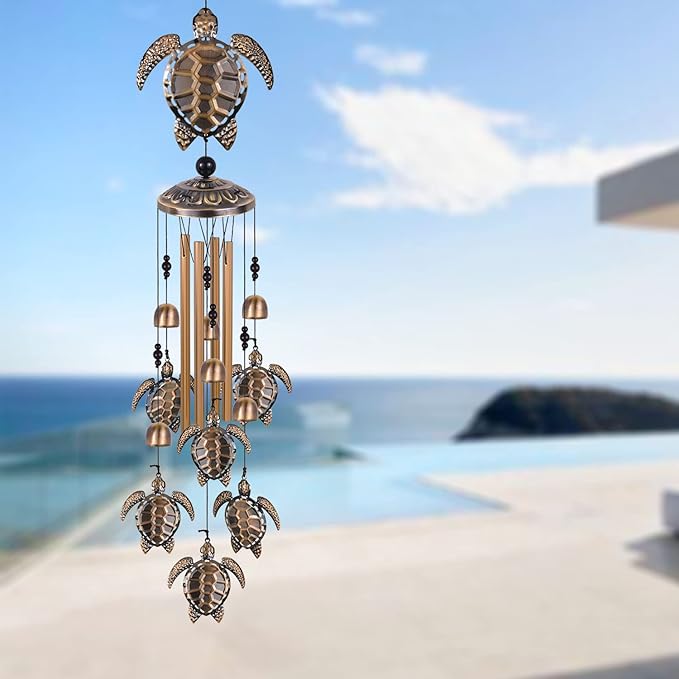 Solawindchime Outdoor Sea Turtles Wind Chimes, Bronze Sea Turtle Wind Chimes, Gift Wind Chime, Turtle Wind Bell, Gifts for Women, for Home, Garden, Indoor, Outdoor Decoration, Garden Wind Chime