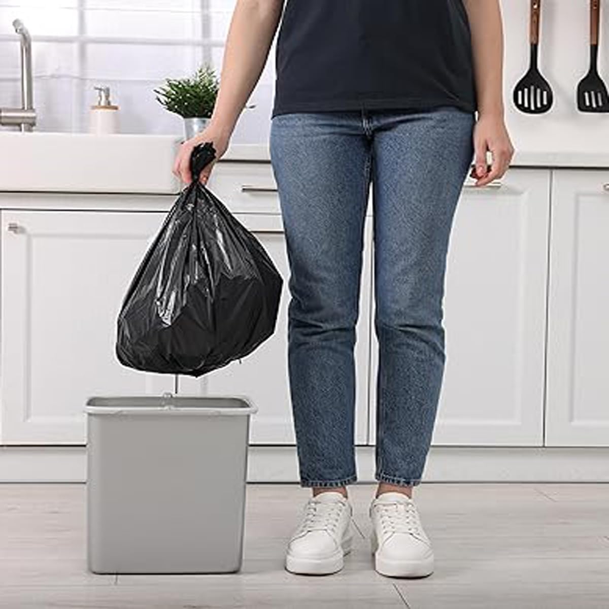 2-4 Gallon Trash Bags, 200 Count Black Garbage bags, Small Trash Can Bin Liners for Bathroom, Office, Industrial, Commercial, Janitorial, Municipal, Recycling…