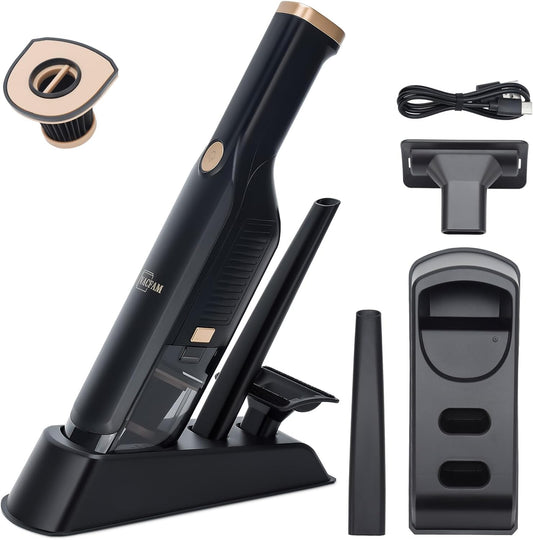 Handheld Vacuum Cordless, High Power Suction, USB Quick Charge, Car Vacuum Cleaner with Storage Dock, HEPA Filter, Lightweight Rechargeable Dust Buster with Crevice Tool & Pet Brush Hand Vac for Home