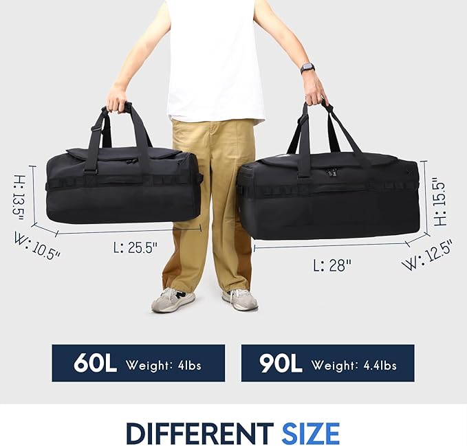 Haimont Gym Duffel Backpack Bag for Men Large Sports Duffle Bags with Backpack Straps for Hiking Travel Weekender Workout, Water Resistant, Black, 90L