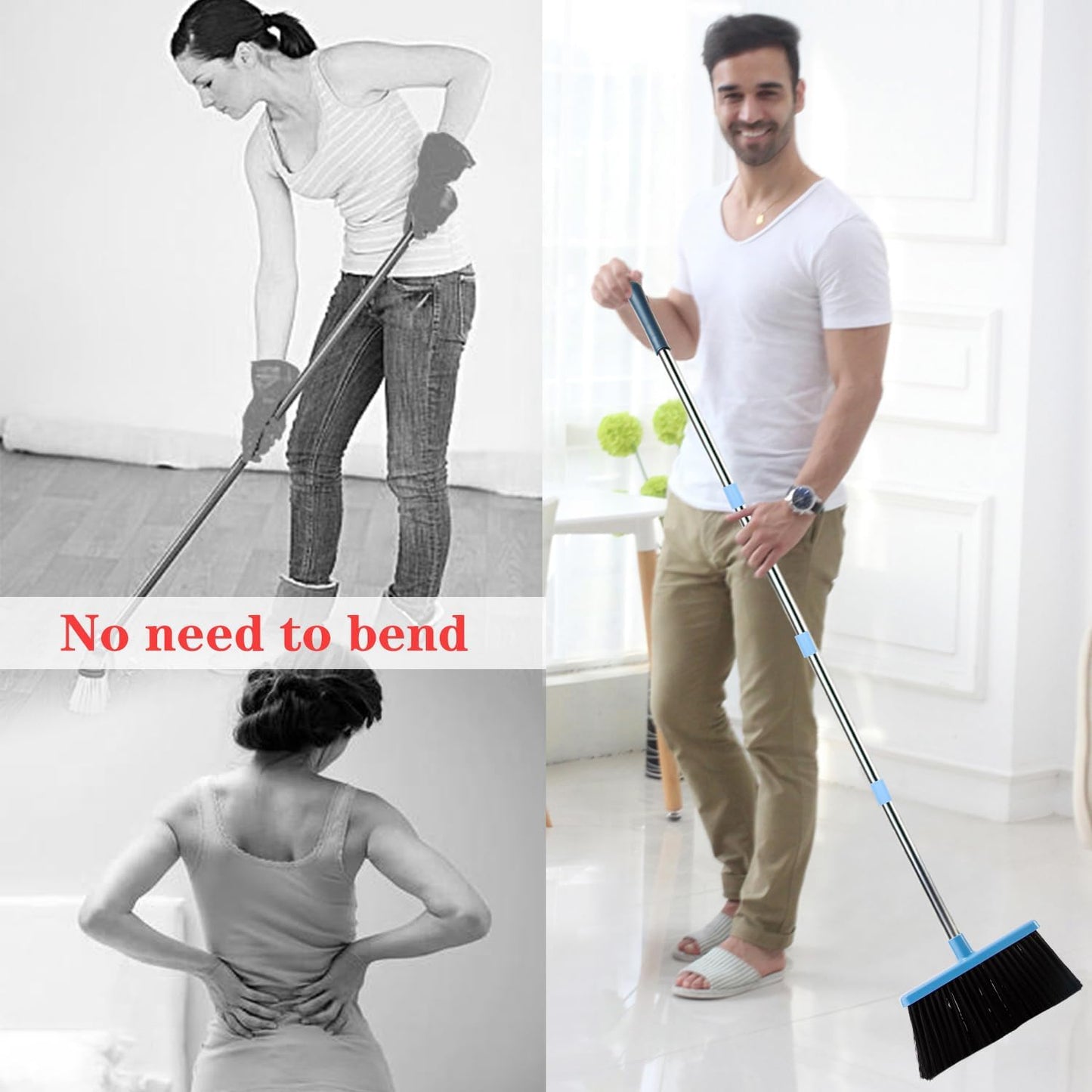 Broom and Dustpan Set for Home 2025 Indoor Outdoor Broom with Dustpan Combo Set Upright Dust Pans with Long Handle Angle Broom for Kids Garden Pet Hair Lobby Wood Floor Kitchen