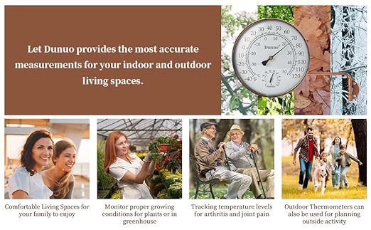 6" Outdoor Thermometer for Greenhouse, Garage and Patio. Weatherproof & Decorative Outside Temperature Gauge for Window, Antique Copper with Humidity (Easy-Read Brass Swivel Design)