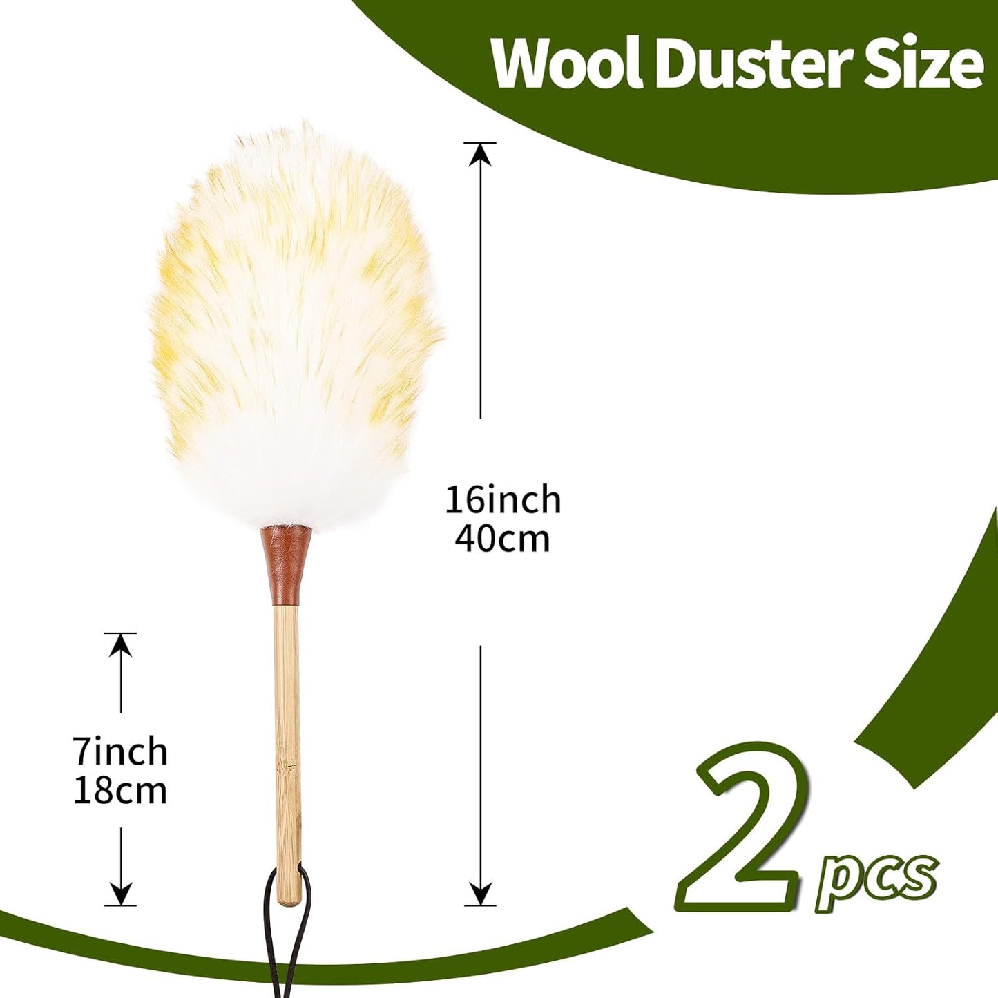 Natural Lambswool Duster 16 Inch Handheld with Wooden Handle Duster Dusting Tool for Blinds Electronics Furniture Delicate Surfaces (2Pcs)