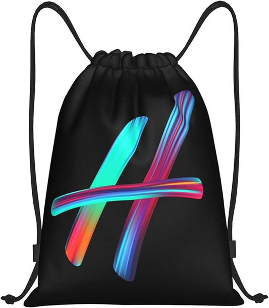 Drawstring Bags Initial Drawstring Backpack Sackpack Black Draw String Cinch Bags for Sports, Gym, Travel, Swimming, Beach, Camping, Rainbow Letter H