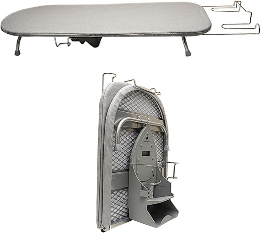 Folding Tabletop Ironing Board with Iron Holder Rest, Portable Space Saving Small Metal Ironing Board with Heat Resistant Cotton Cover