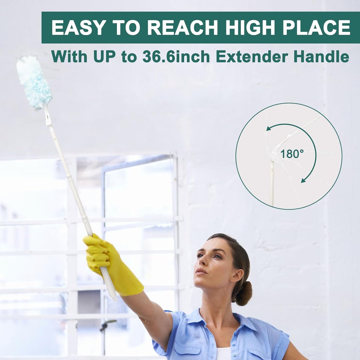 KeFanta Heavy Duty Duster Handles Replacement Compatible with Swiffer Duster Refills, Extendable Handle, Adjustable Length (1Pcs)