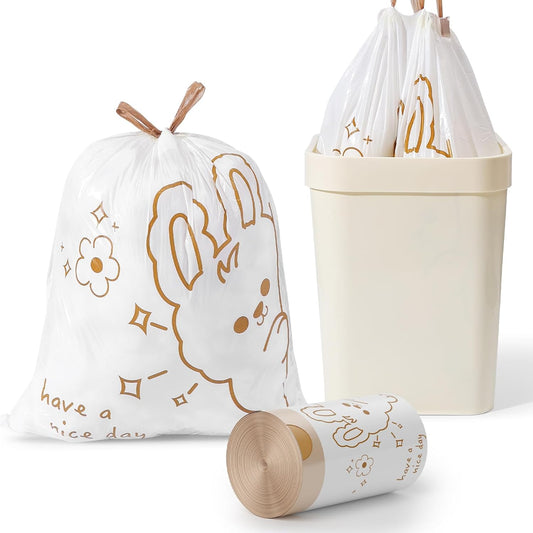 4 Gallon Trash Bags with Cute Rabbit Printed & Drawstring, Tear-Resistant Small Bathroom Garbage Bags, Heavy-Duty Trash Can Liners for Home/Office, 60 Counts