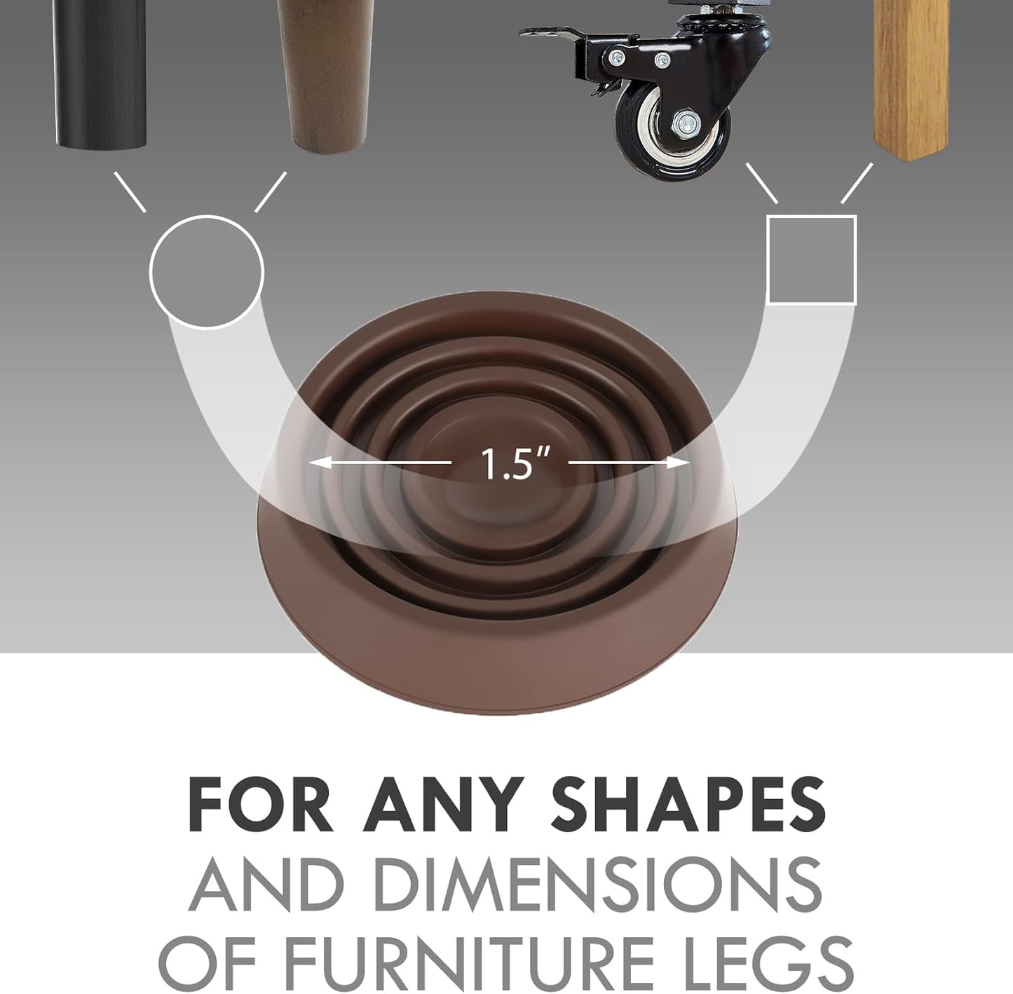 Furniture Coasters, 1.5X1.5 Rubber Caster Cups Non Slip Furniture Pads Non Skid Furnitures Grippers Anti Slide Floor Protector for Bed Couch Table Chair Stoppers (Brown, 12 Pack)