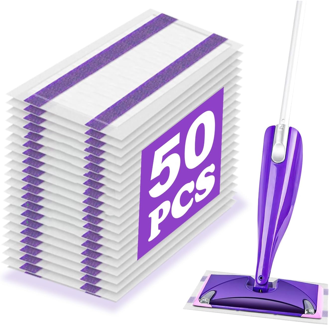 50 Pack Disposable Mop Pad Compatible with Wet Jet Spray Mop, Wet Jet Pads for All Purpose Multi-Surface Hardwood Floor Cleaning, 4 Layers Thickened and Super Absorbent