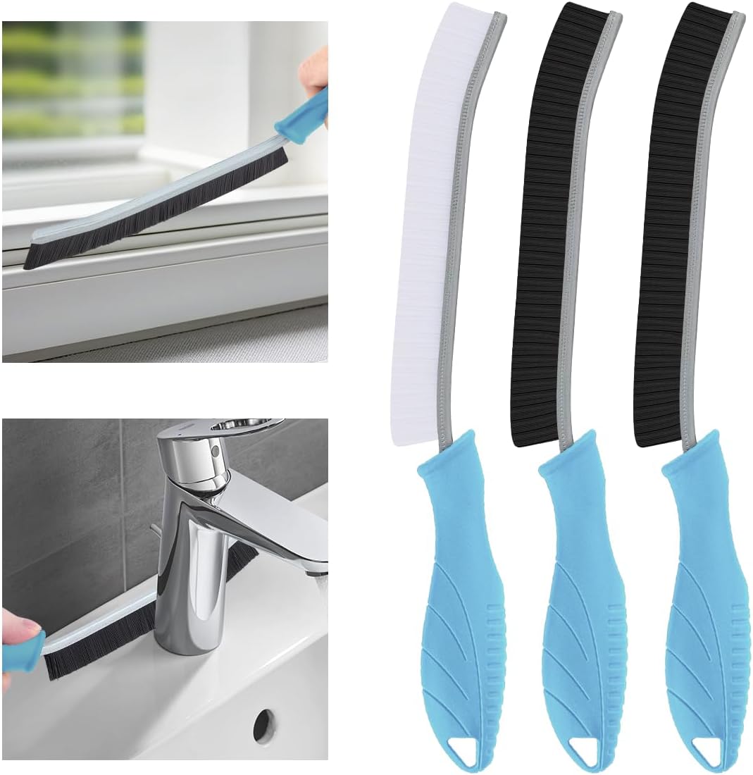 Hard Bristle Crevice Cleaning Brush-Thin Gap Scrub Brush, Small Cleaning Brush, Grout Brush, Kitchen Brush, Cleaning Tools for Toilet, Bathroom, Sink, Home, Household, Window (3, Light Blue)