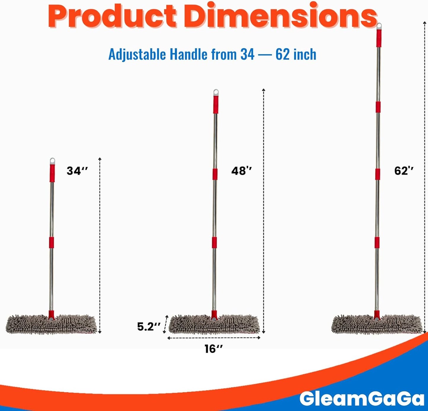 Microfiber Mops for Floor Cleaning, Flat Dust Mop with 4 Washable Pads, Dual-Sided Flip Mop for Wet & Dry Use, Extendable 62’’ Handle with Scraper, Floor Mops for Hardwood,Laminate,Vinyl,Kitchen,Tile