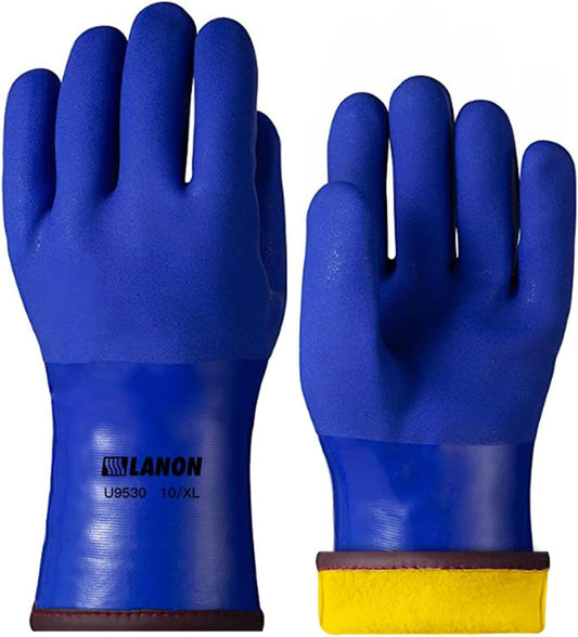 LANON PVC Coated Cold Proof Heavy Duty Gloves, Waterproof Warm Work Gloves for Freezer Work, Chemical & Oil Resistant, Non-Slip, Large