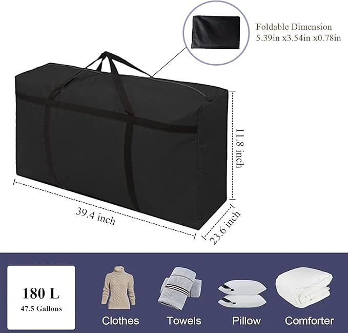 WITERY 180L Large Storage Bags - Big Moving Bags Heavy Duty with Zippers & Handles, Alternative to Moving Boxes and 39Inch Storage Tote for Space Saving, Travel, Clothes, Blankets, Pillows, Bedding