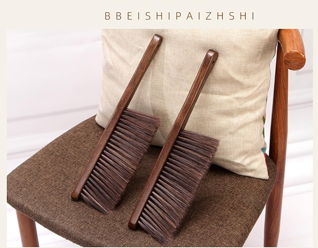 2PCS Hand Broom Cleaning Brushes-Soft Bristles Dusting Brush for Cleaning Car/Bed/Couch/Draft/Garden/Furniture/Clothes,Wooden Handle(Brown)