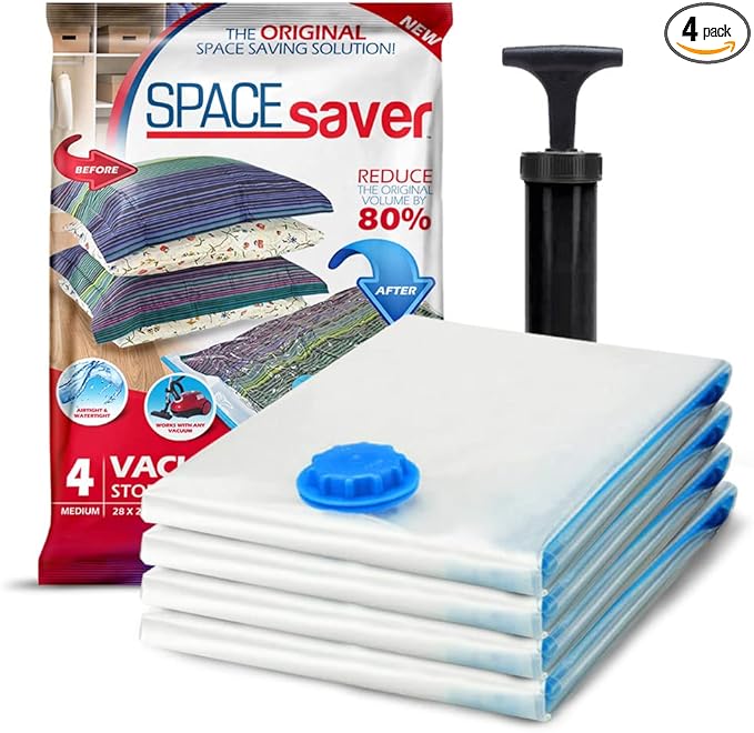 Spacesaver 10 Pack Small Vacuum Storage Bags for Clothes - 24 x 16-Inch Vacuum Sealer Compression Bags with Hand Pump - Space Saver Storage Bags for Travel Essentials, Garments and Organization