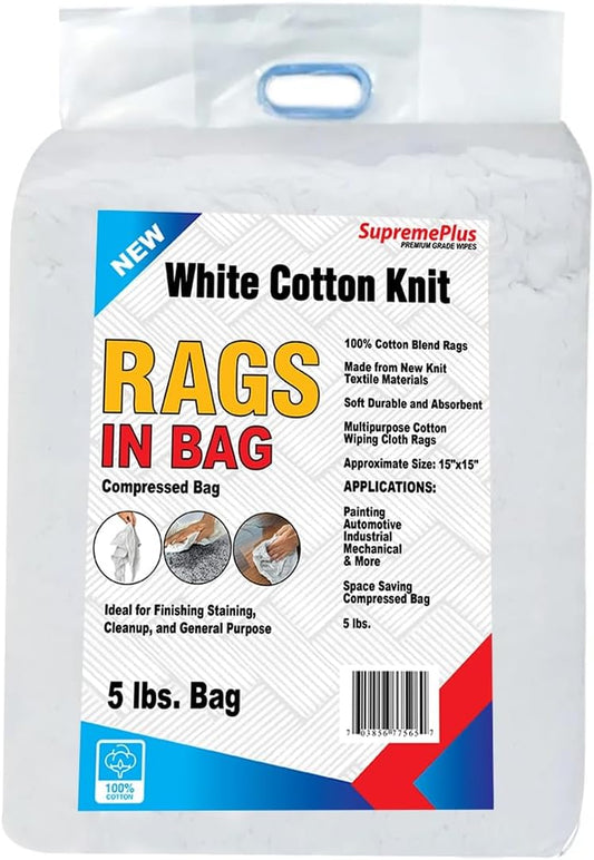 Premium White T-Shirt Cleaning Rags (5 lbs. Bag) – White Cotton Rags for Cleaning, Staining, Painting, Oil, Grease & Dust Removal – Shop Rags Bulk for Multipurpose use