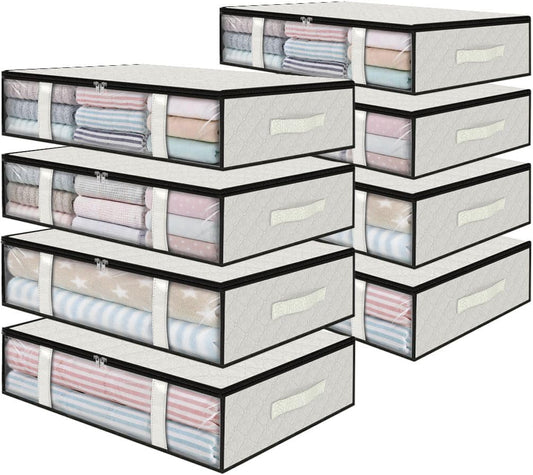 StorageRight Under Bed Storage Bins, 8-Pack 40L Foldable Fabric Storage Bags with Transparent Window, Breathable Organizer for Clothes/Blanket/Comforter/Quilt, White