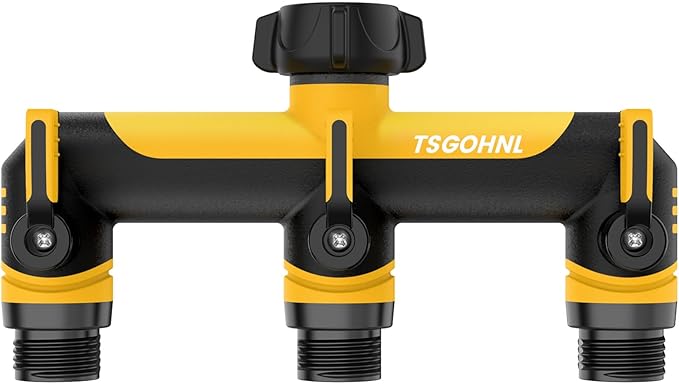 Garden Hose Splitter, 3/4-Inch Hose Manifold, Outdoor Faucet Adapter - Soft TPR Covering - Lightweight, Non-Slip, Sun-Resistant 3-Way Valve（yellow）