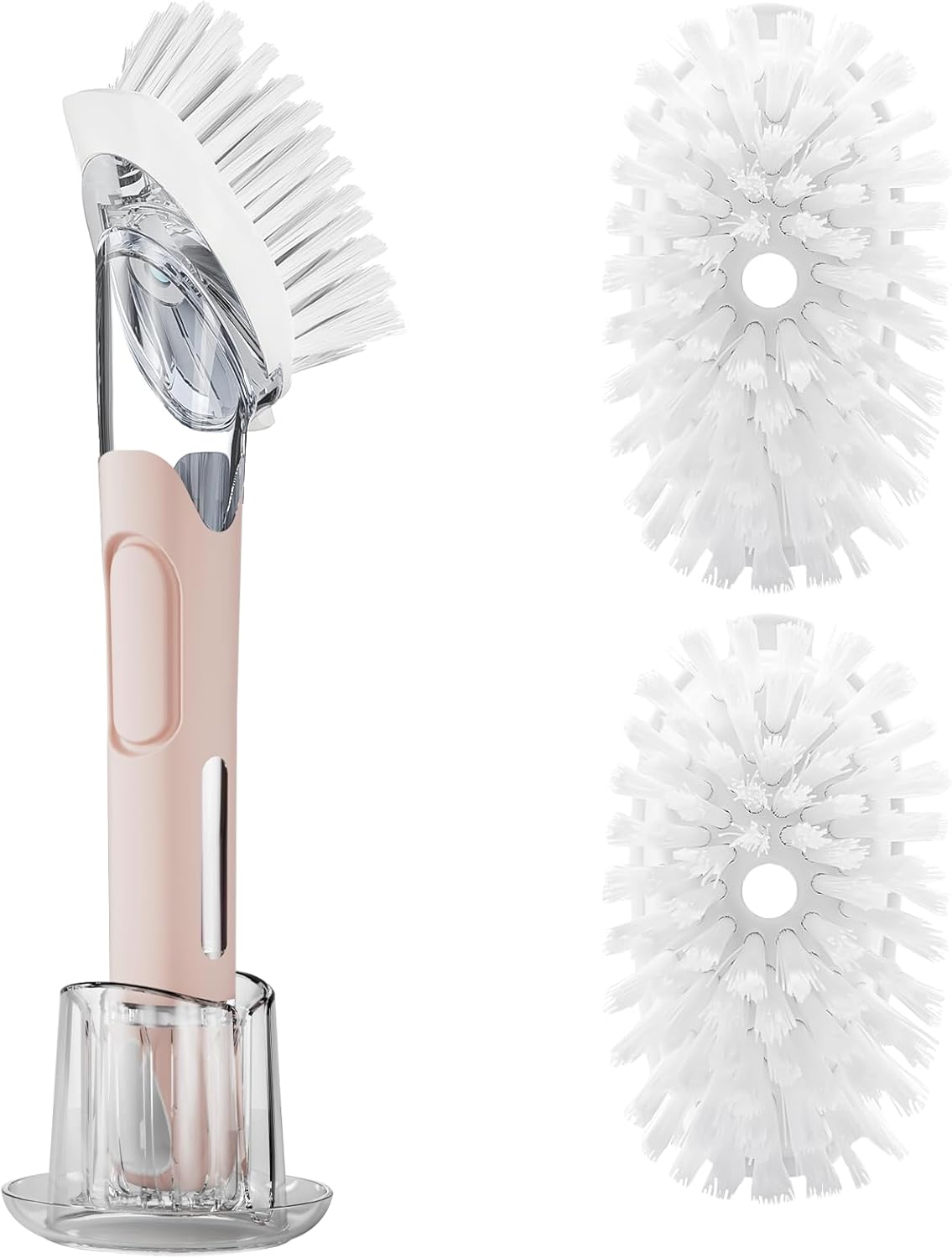 Soap Dispensing Replacement Dish Brush Storage Set with 2 PCS Brush Refills & Holder - RIMAY Dispenser Scrub Cleaning Scrubber Kitchen Dishwashing Dish Wand Handle for Dishes/Pans/Pots/Sink(Pink)