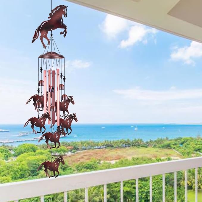 Horse Wind Chimes for Garden, Home, Balcony, Yard, Outdoor Decoration, Horses Chimes, Memorial Wind Bells, Horses Wind Catcher, Blessing Wind Chimes Xmas Gifts for Mom, Grandma, Family, Women, Friends