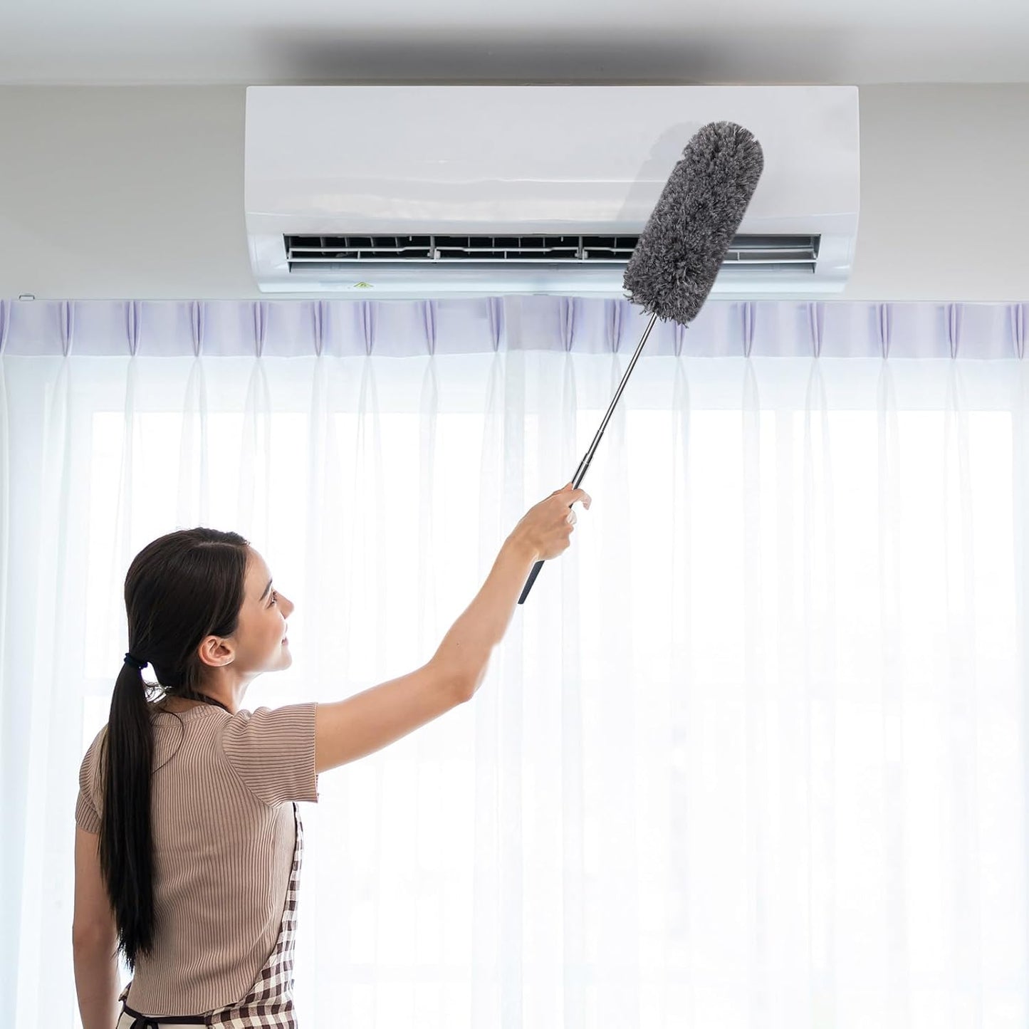 Tanlade 12 Pcs Microfiber Feather Duster for Cleaning 13-31 Inch Extendable Cobweb Dusters Ceiling Fan Duster Washable Bendable Tool for Office Car Window Furniture (Gray)