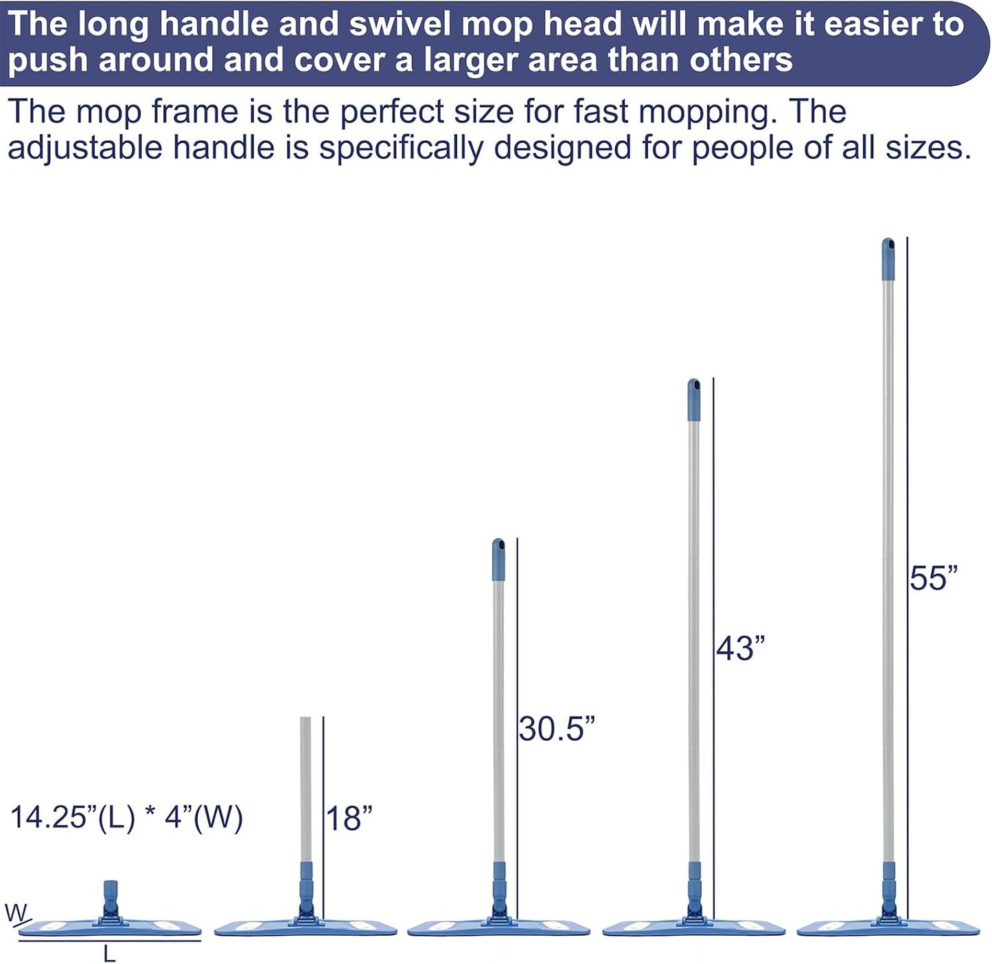 Microfiber Mops for Floor Cleaning, Multi Surface Floor Cleaner with 2 Microfiber Dry Wet Mop Pads + 2 Dusting Clothes for Sweeping and Mopping