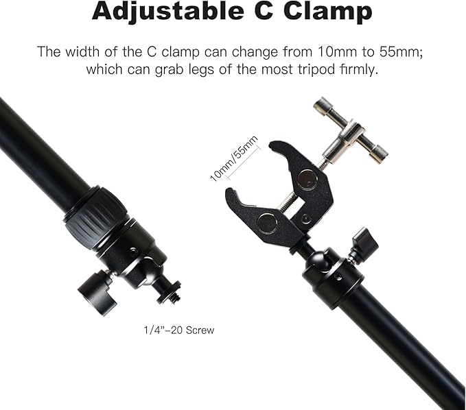 Accsoon Camera Slider Support Arm(2 Arms in), Adjustable Tripod Stability Arm for Increasing Stability in Aluminum Alloy Extendable Pole for Slider Rail Track with C Clamp and Ballhead