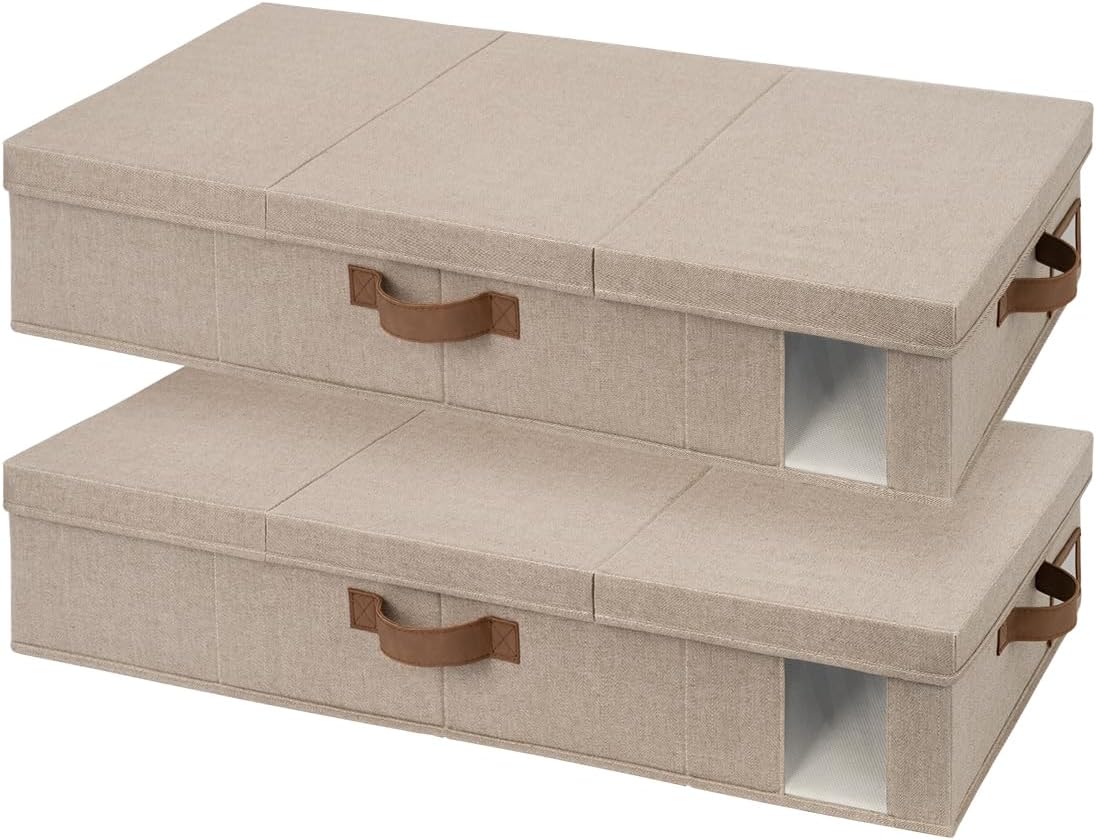 StorageWorks 2-Pack Large Under Bed Storage Bins with Lids, Underbed Storage Containers with Handles and Label Holder, Closet Organizer for Clothes, Blankets, Sweater