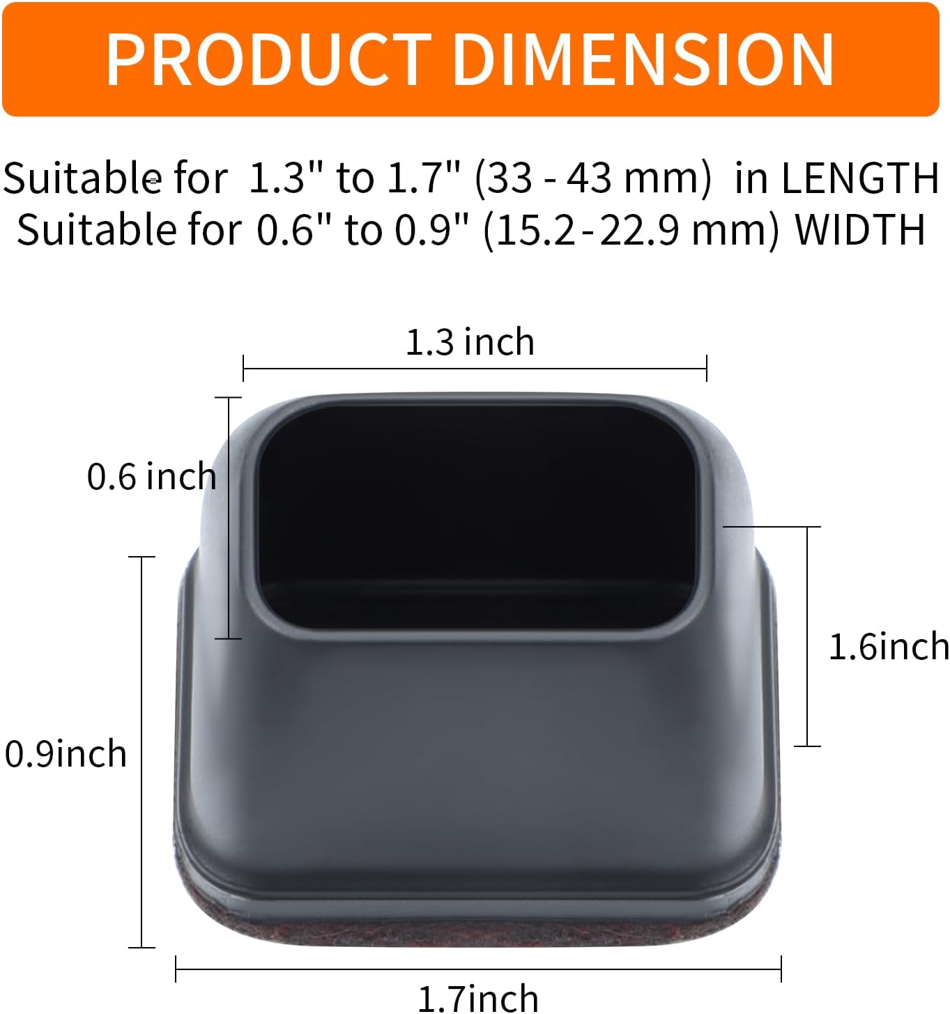 Ezprotekt 8 Pcs Rectangle Black Felt Chair Leg Floor Protectors for Hardwood Floors, Rectangle Silicone Chair Leg Caps, Furniture Leg Covers Cups for Chair Table (Fit L :1.3-1.7", W: 0.6-0.9")