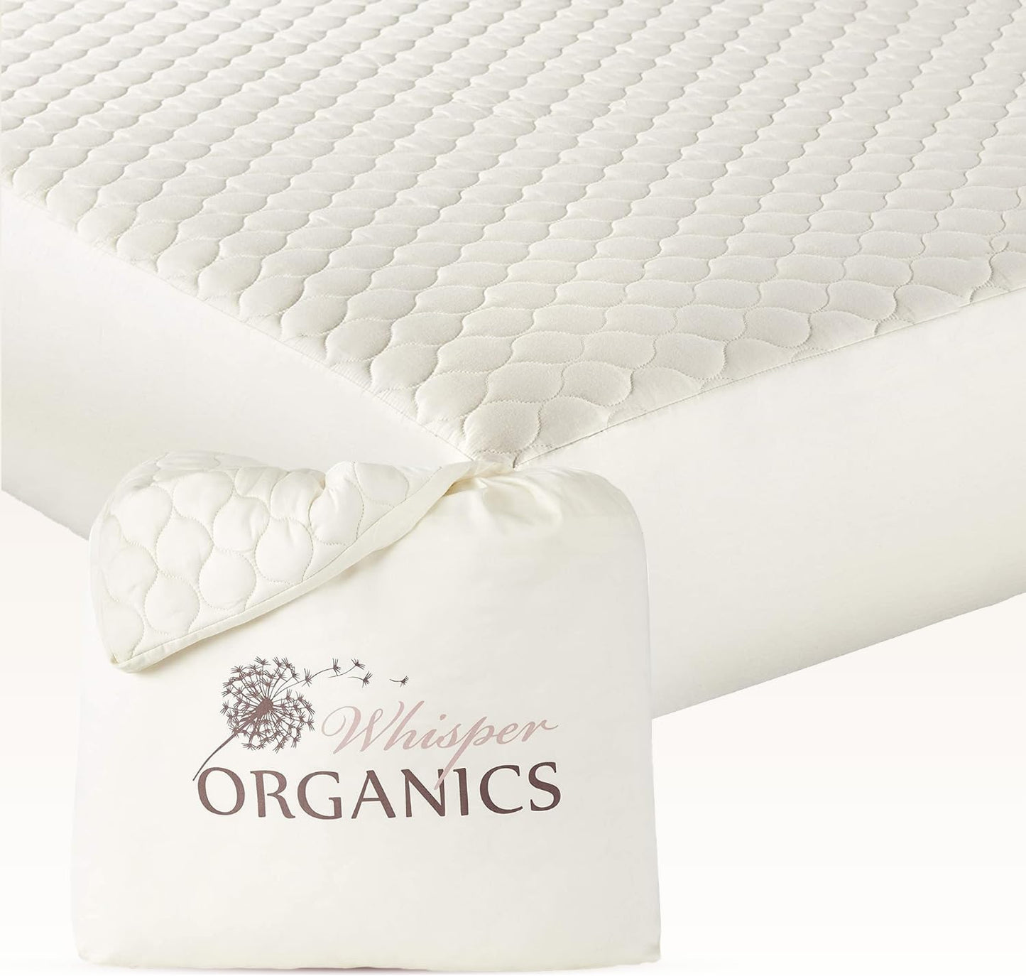 100% Cotton Organic Mattress Pad - Breathable & Cooling Mattress Protector Full Size - Premium 300GSM Quilted and Noiseless Machine Washable Organic Mattress Protector (Ivory, Full)