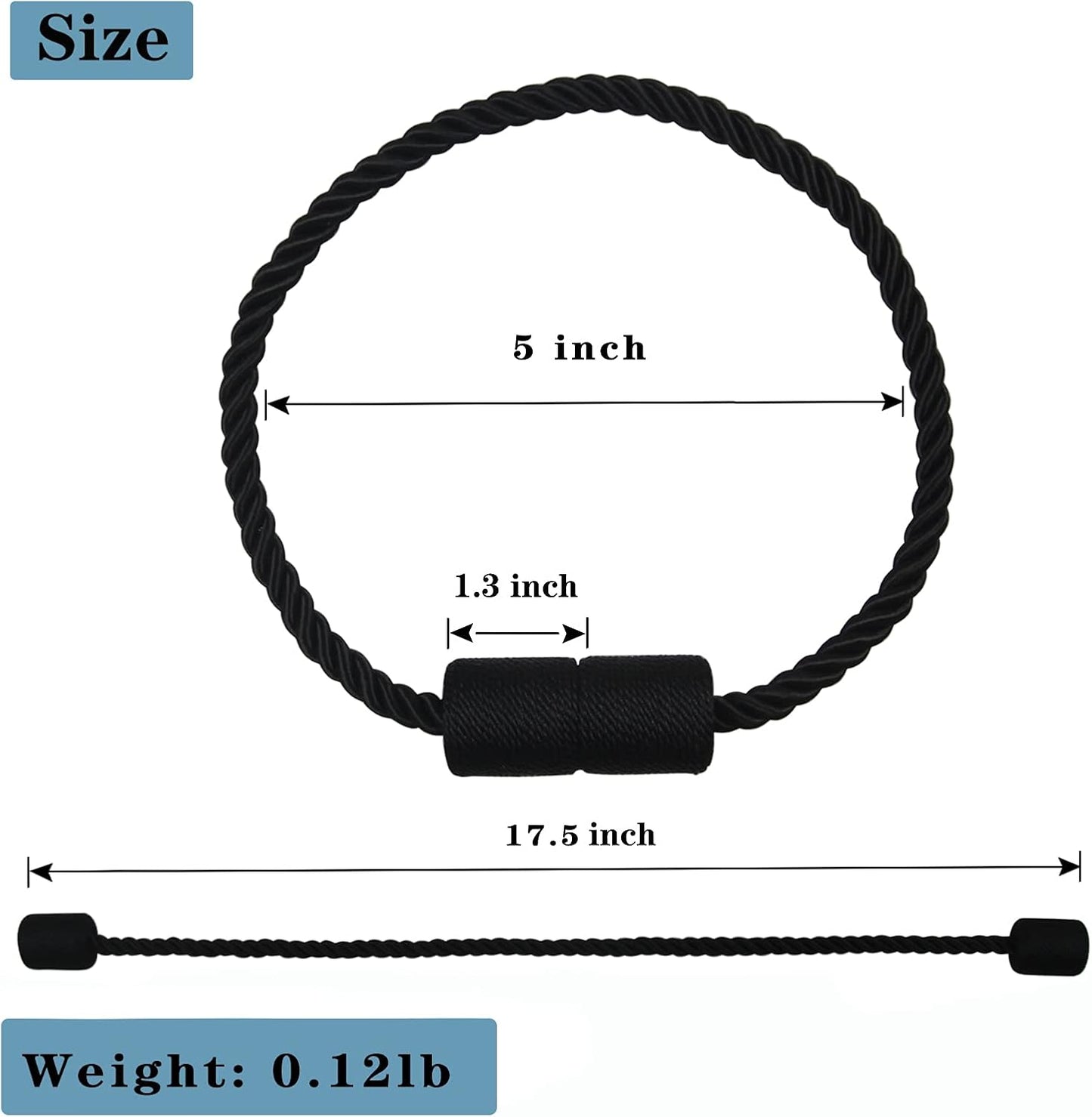 6 Pack Black Strong Magnetic Curtain Tiebacks Outdoor Elegant Decorative Tie Backs Modern Rope Tiebacks for Drapes Window Curtain Holdbacks for Draperies