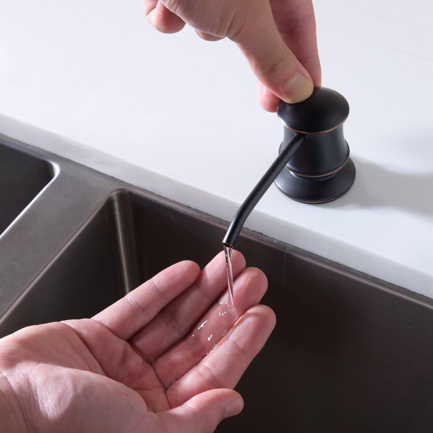 Delle Rosa Soap Dispenser, Liquid Soap Dispensers for Kitchen Sink, Brass Head Kitchen Sink Soap Dispenser Soap,Oil Rubbed Bronze Brass Pump with 47" Extension Tube kit, No Need to Fill