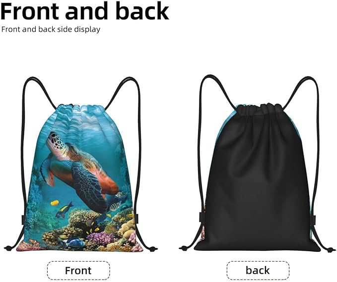 Sea Turtle Drawstring Bags Turquoise Drawstring Backpack Cute Fish Sackpack Draw String Cinch Bags for Sports, Gym, Travel, Swimming, Beach, Camping