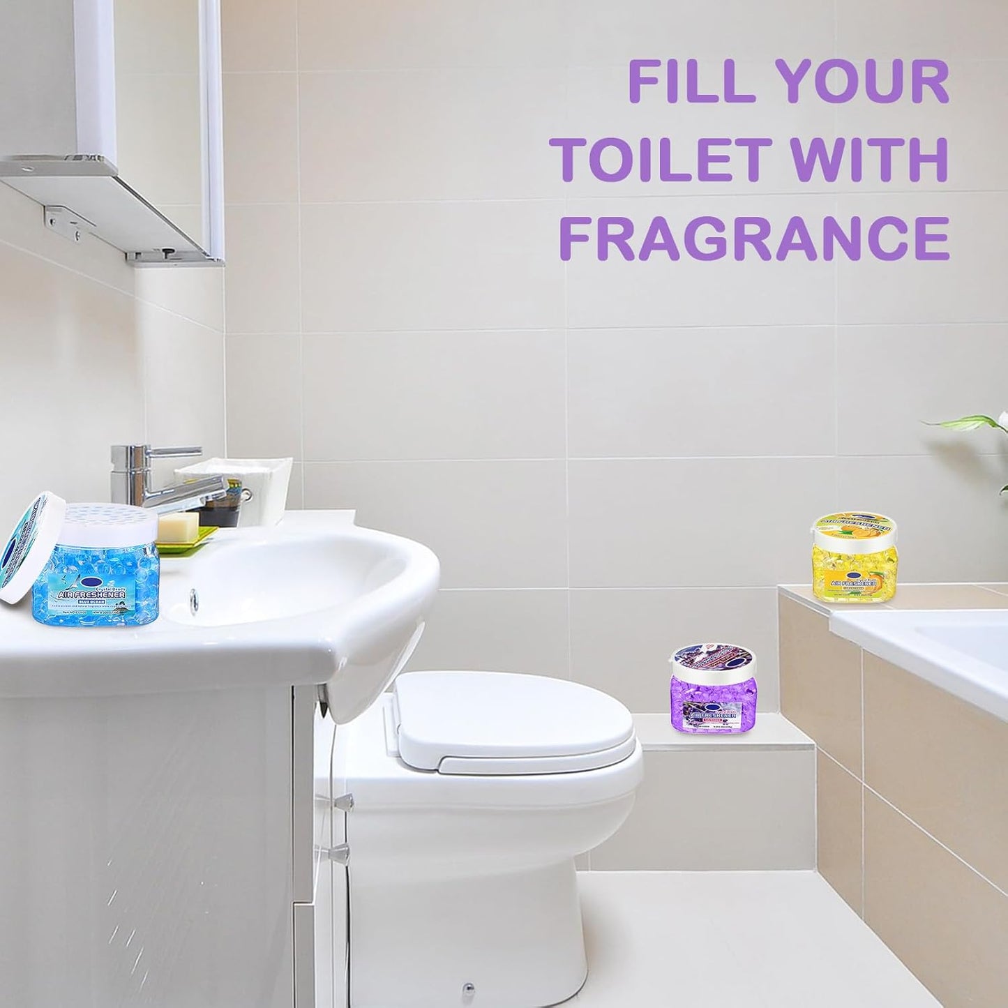 6 Pcs Air Freshener Gel Beads Bulk Odor Eliminator Beads Odor Removing Gel for Home, Bathrooms, Cars, Boats, RVs, Pet Areas, Room, Toilet 8 oz (Blue Ocean, Yellow Lemon, Purple Lavender)