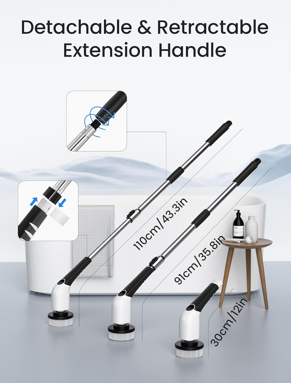 Electric Spin Scrubber, 2025 New Cordless Shower Cleaning Brush with 8 Replaceable Brush Heads, 3 Adjustable Speeds, and Adjustable Extension Handle for Bathroom Floor Tile