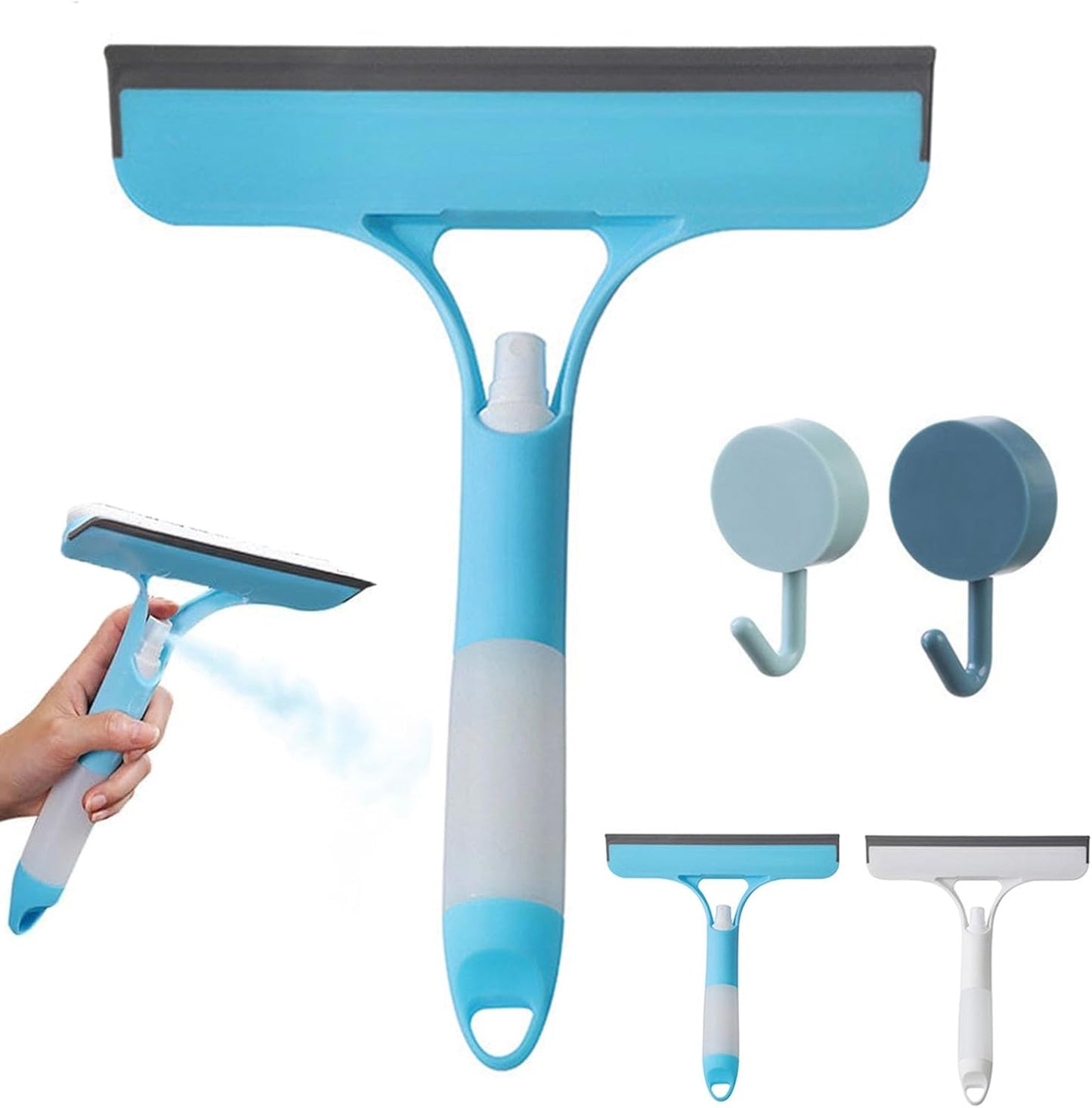 3 in 1 Window Cleaning Scraper, 3 in 1 Window Cleaner Squeegee, Scraper for Cleaning Windows, All-Purpose Window Squeegee with Sprayer for Glass, Wall, Kitchen, Car (Blue)