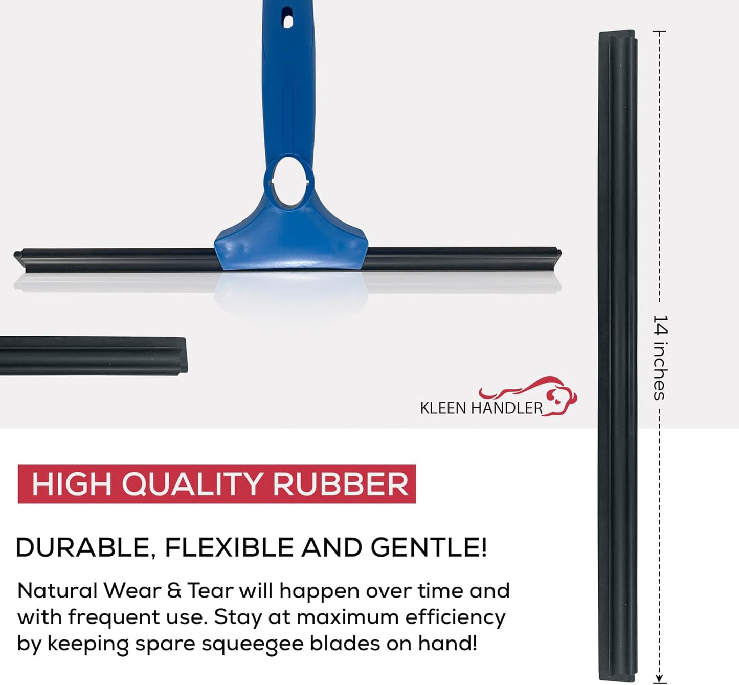 Kleen Handler Bulk Pack of 100 Professional 14” Window Washing Squeegee Blades, Replacement Blades for Squeegee Cleaning Tool, Squeegee Combo Blade Replacement (Bulk Case Pack of 100 Squeegee Blades)