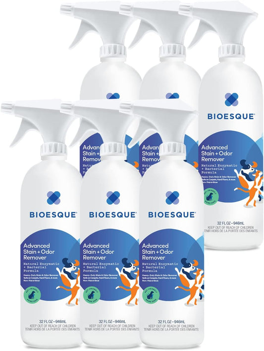 Bioesque Advanced Stain + Odor Remover, Pet-Friendly Natural Enzymatic & Bacterial Formula, Heavy-Duty Stain & Odor Remover, Safe on Carpets, Hard Floors, & More, 32 Fl Oz (Pack of 6)
