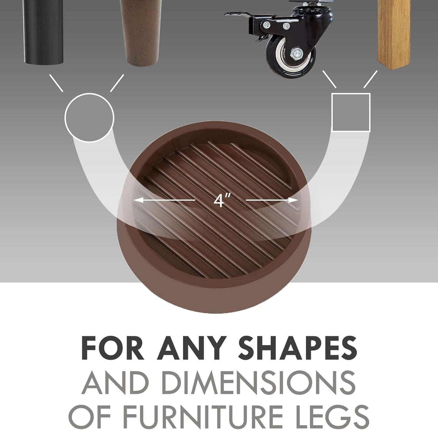 4X4 Round Rubber Caster Cups, Non Slip Furniture Pads, Anti-Slip Gripper, Anti Skid Furniture Feet, Anti Slide Floor Protector for Bed Couch Table Chair Stoppers (Brown, 4 Pack)
