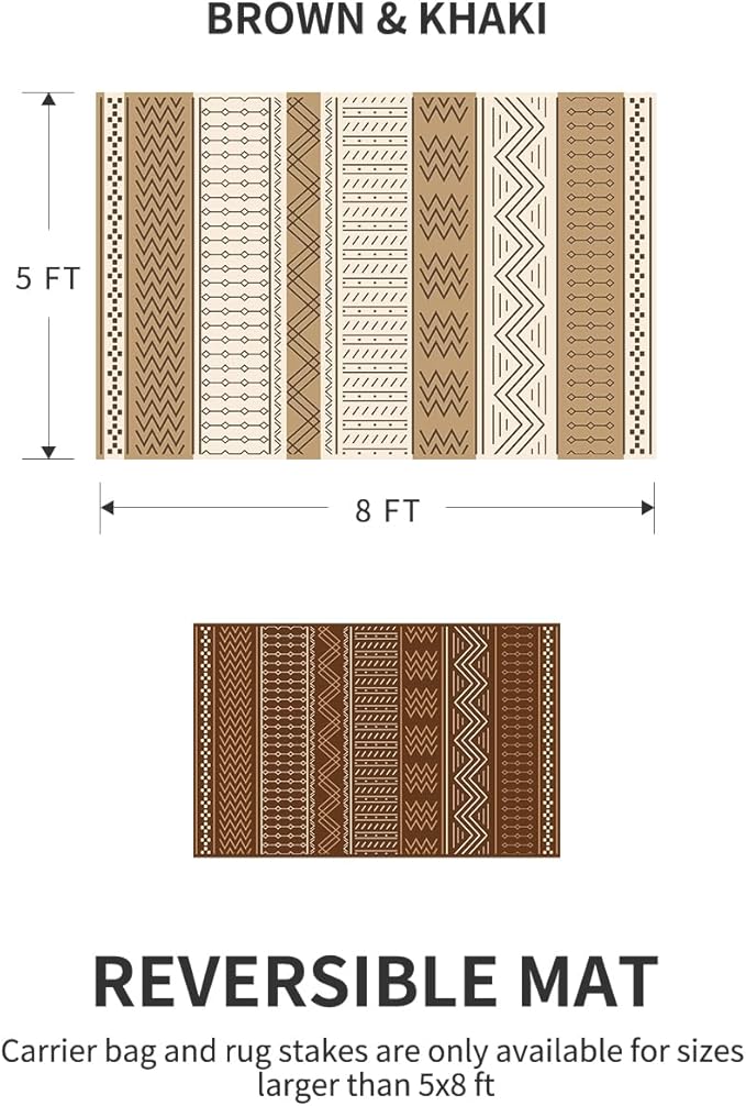 Outdoor Rug Carpet Waterproof 5x8 ft Patio Rug Mat Indoor Outdoor Area Rug for RV Camping Picnic Reversible Lightweight Plastic Straw Outside Rug for Patio Decor Decoration Boho Rug Brown Beige