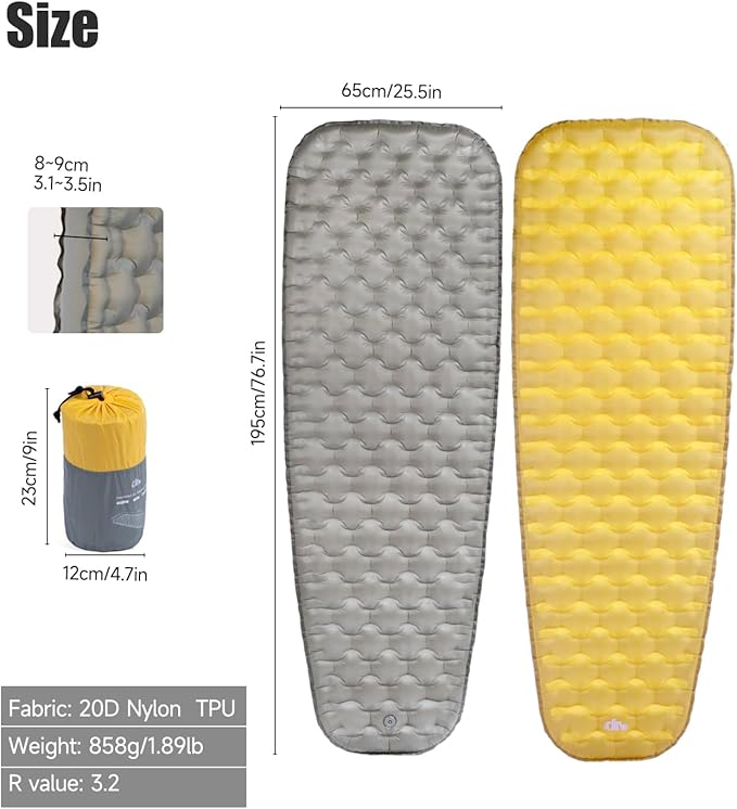 iClimb Stable Comfortable Air Sleeping Pad Ultralight Compact for Adults Camping Backpacking