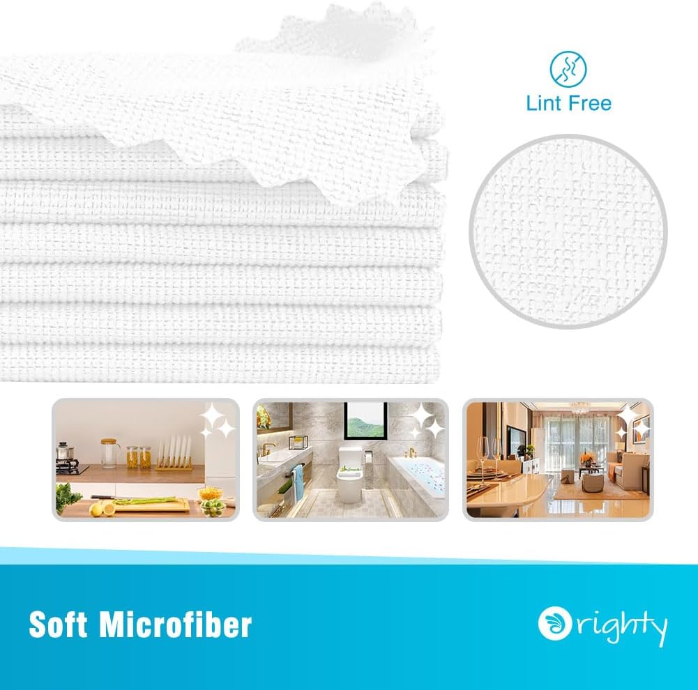 Orighty Cleaning Cloths, Shop Towels 50 Pack, Shop Rags Reusable, Microfiber Cleaning Rags Bulk for Cars, Multi-Purpose Lint Free Towels for Automotive, Mechanic, Kitchen, 11.5’’ x 11.5’’, White