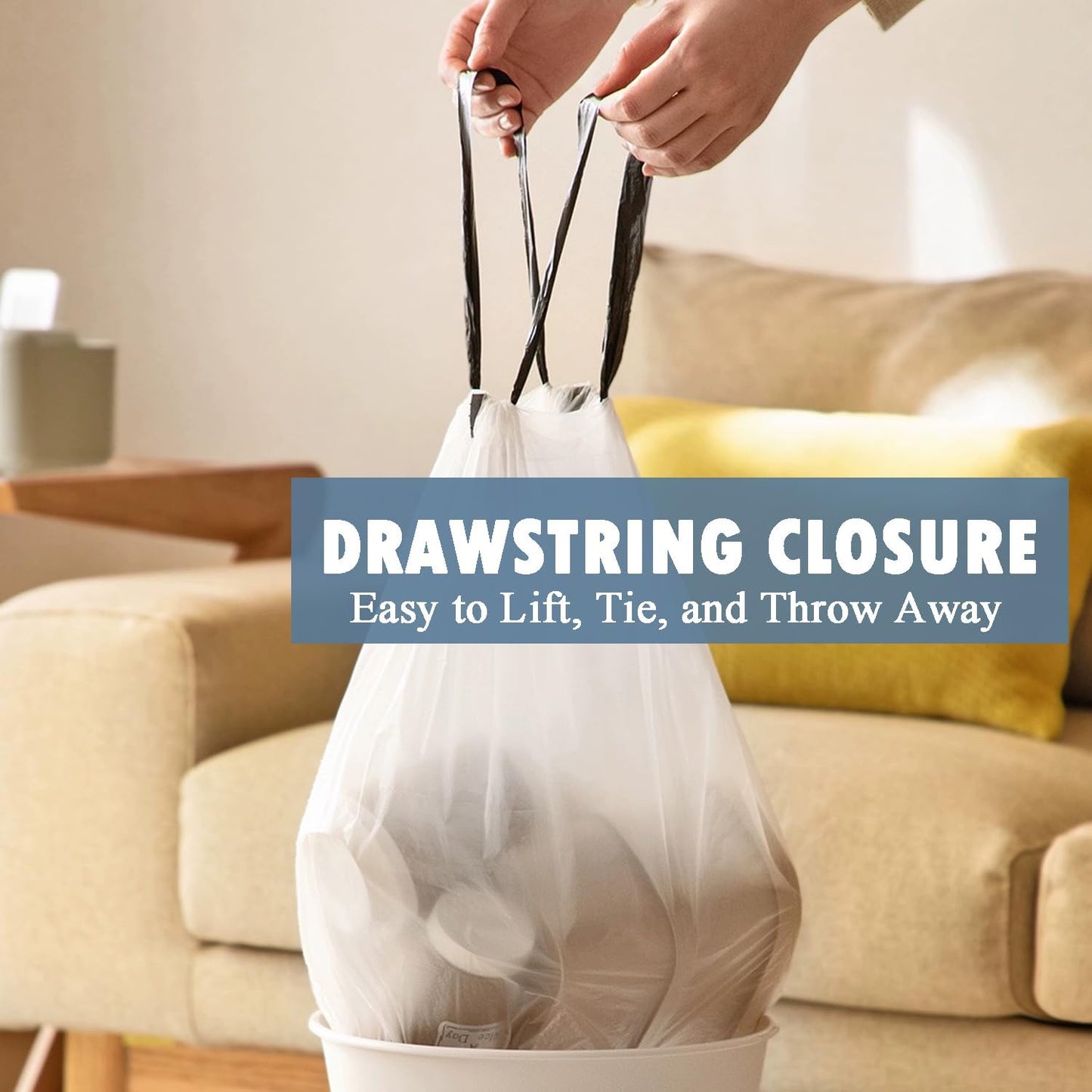 Small Trash Bags 4 Gallon - 57 Count Drawstring 4 Gallon Trash Bag, Pre-separated Small Garbage Bags Bathroom Trash Bags, Unscented White 4 Gal Trash Can Liners