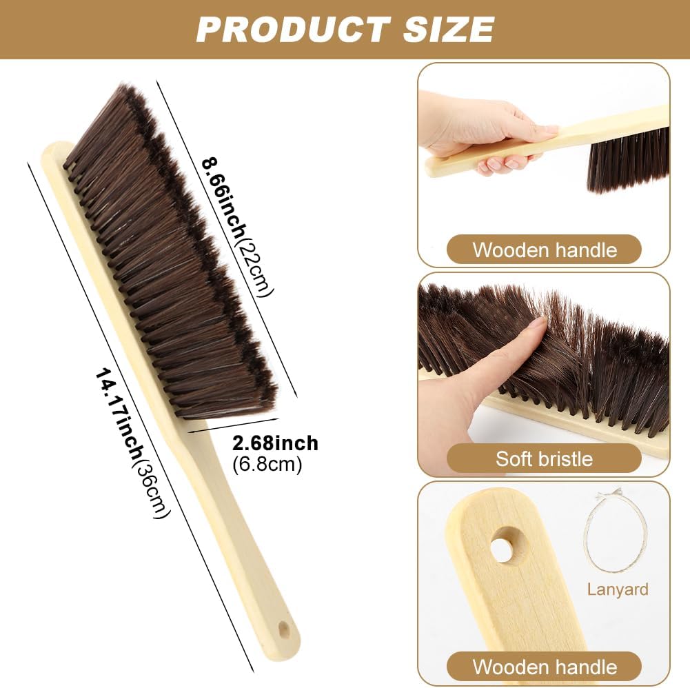 2 Pieces Hand Brushes for Cleaning Long Handle,Wooden Dust Brush Plastic Bristles,Soft Bristle Broom,Bench Brush Shop Brush,Rug Brush,Drafting Brush,Wood Dish Brush(Size:8.66x2.68 inches)